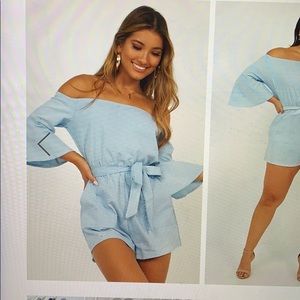 Off the shoulder blue romper - playsuit
